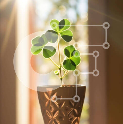 Intra Συλλεκτικό Ξύλινο Παζλ Plywood  4mm - Φυτό τετράφυλλου τριφυλλιού στο φως του ήλιου Σε Ξύλινο Κουτί - Διαστάσεις: 10x10 cm – 25 κομμάτια - Image 1