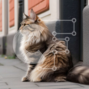 Intra Συλλεκτικό Ξύλινο Παζλ Plywood  4mm - Χαριτωμένη εικόνα της μακρυμάλλης γάτας στο πεζοδρόμιο μπροστά από το κόκκινο παντζούρι κτήριο Σε Ξύλινο Κουτί - Διαστάσεις: 10x10 cm – 25 κομμάτια