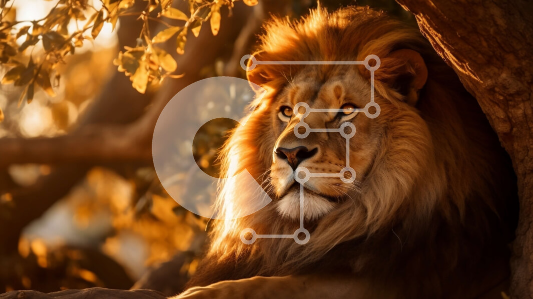 Intra Συλλεκτικό Ξύλινο Παζλ Plywood  4mm - Όμορφη εικόνα ενός λιονταριού που αναπαύεται κάτω από ένα δέντρο στο ηλιοβασίλεμα Σε Ξύλινο Κουτί - Διαστάσεις: 10x10 cm – 25 κομμάτια