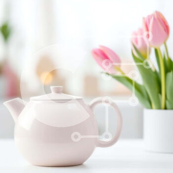 Intra Συλλεκτικό Ξύλινο Παζλ Plywood  4mm - Λευκή τσαγιέρα και ροζ τουλίπες με φορητό υπολογιστή Σε Ξύλινο Κουτί - Διαστάσεις Puzzle: 10x10 cm – 25 κομμάτια - Image 1