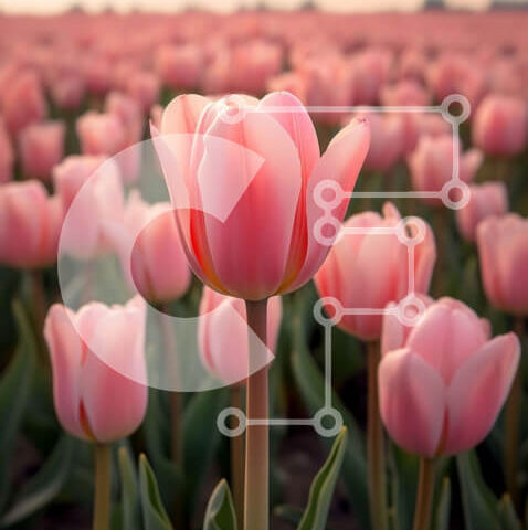 Intra Συλλεκτικό Ξύλινο Παζλ Plywood  4mm - Εκπληκτική εικόνα του ροζ πεδίου της τουλίπας στο ηλιοβασίλεμα Σε Ξύλινο Κουτί - Διαστάσεις: 10x10 cm – 25 κομμάτια - Image 1