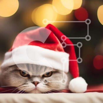 Intra Συλλεκτικό Ξύλινο Παζλ Plywood  4mm - Αξιολάτρευτη γκρίζα γάτα με καπέλο Άγιου Βασίλη Σε Ξύλινο Κουτί - Διαστάσεις: 10x10 cm – 25 κομμάτια - Image 1