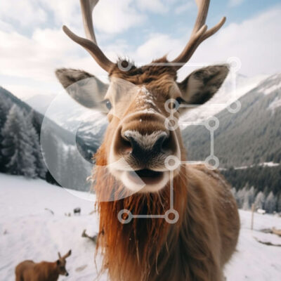 Intra Συλλεκτικό Ξύλινο Παζλ Plywood  4mm - Κοντινή όψη του προσώπου ενός τάρανδου με ελαφοκέρατα Σε Ξύλινο Κουτί - Διαστάσεις: 10x10 cm – 25 κομμάτια - Image 1