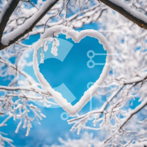 Intra Συλλεκτικό Ξύλινο Παζλ Plywood  4mm - Χιονισμένο κλαδί δέντρου σε σχήμα καρδιάς με μπλε ουρανό Σε Ξύλινο Κουτί - Διαστάσεις: 10x10 cm – 25 κομμάτια