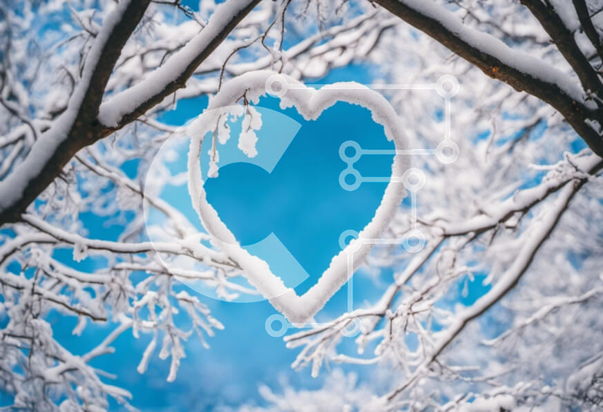 Intra Συλλεκτικό Ξύλινο Παζλ Plywood  4mm - Χιονισμένο κλαδί δέντρου σε σχήμα καρδιάς με μπλε ουρανό Σε Ξύλινο Κουτί - Διαστάσεις: 10x10 cm – 25 κομμάτια