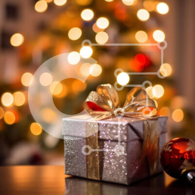 Intra Συλλεκτικό Ξύλινο Παζλ Plywood 4mm - Χριστουγεννιάτικο κουτί δώρου με φιόγκο και δέντρο | Φωτογραφία Αρχείου Σε Ξύλινο Κουτί - Διαστάσεις: 10x10 cm – 25 κομμάτια - Image 1