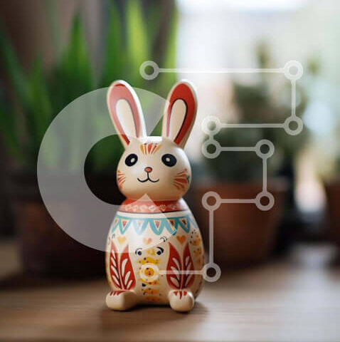 Intra Συλλεκτικό Ξύλινο Παζλ Plywood  4mm - Μικρό πολύχρωμο ειδώλιο λαγουδάκι με φυτά σε γλάστρες Σε Ξύλινο Κουτί - Διαστάσεις Puzzle: 10x10 cm – 25 κομμάτια - Image 1