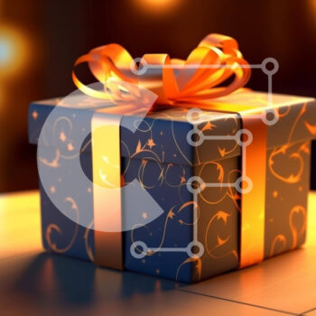 Intra Συλλεκτικό Ξύλινο Παζλ Plywood  4mm - Μπλε κουτί δώρου με πορτοκαλί κορδέλα και πολύχρωμα φωτάκια Σε Ξύλινο Κουτί - Διαστάσεις Puzzle: 10x10 cm – 25 κομμάτια - Image 1