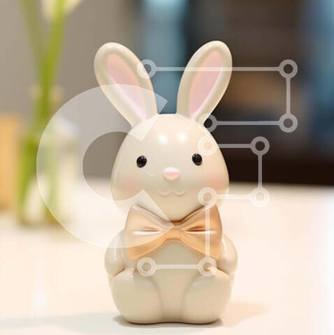 Intra Συλλεκτικό Ξύλινο Παζλ Plywood 4mm - Μικρό λευκό λαγουδάκι με πορτοκαλί παπιγιόν και λουλούδια Σε Ξύλινο Κουτί - Διαστάσεις: 10x10 cm – 25 κομμάτια - Image 1