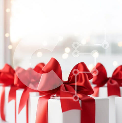 Intra Συλλεκτικό Ξύλινο Παζλ Plywood  4mm - Τέσσερα λευκά κουτιά δώρων με κόκκινους φιόγκους σε ένα τραπέζι Σε Ξύλινο Κουτί - Διαστάσεις Puzzle: 10x10 cm – 25 κομμάτια - Image 1