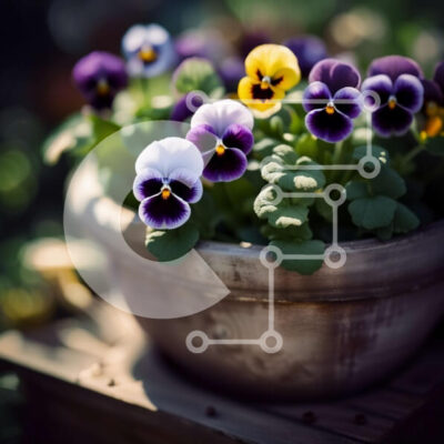 Intra Συλλεκτικό Ξύλινο Παζλ Plywood 4mm - Όμορφη κινηματογράφηση σε πρώτο πλάνο πολύχρωμων πανσέδων σε ρουστίκ φυτευτή Σε Ξύλινο Κουτί - Διαστάσεις: 10x10 cm – 25 κομμάτια - Image 1