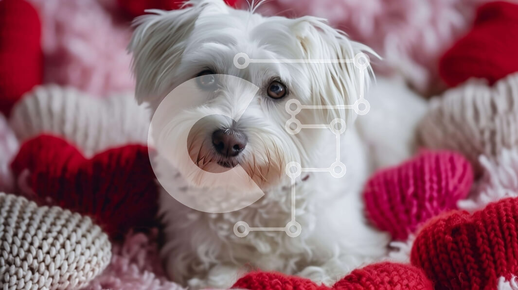 Intra Συλλεκτικό Ξύλινο Παζλ Plywood  4mm - Μικρό λευκό σκυλί σε πλεκτές κουβέρτες σε σχήμα καρδιάς Σε Ξύλινο Κουτί - Διαστάσεις: 10x10 cm – 25 κομμάτια