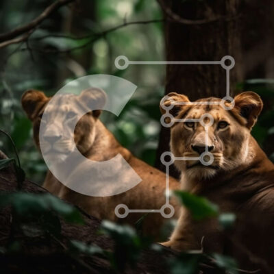 Intra Συλλεκτικό Ξύλινο Παζλ Plywood  4mm - Όμορφη εικόνα με λιονταρίνες που ξεκουράζονται στο δάσος Σε Ξύλινο Κουτί - Διαστάσεις: 10x10 cm – 25 κομμάτια - Image 1