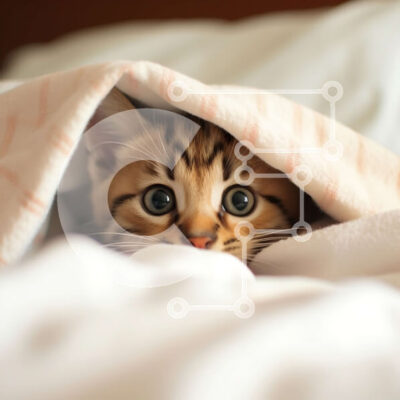 Intra Συλλεκτικό Ξύλινο Παζλ Plywood  4mm - Αξιολάτρευτο γατάκι που κρύβεται κάτω από την κουβέρτα σε ένα άνετο κρεβάτι Σε Ξύλινο Κουτί - Διαστάσεις: 10x10 cm – 25 κομμάτια - Image 1