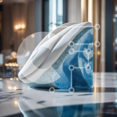 Intra Συλλεκτικό Ξύλινο Παζλ Plywood  4mm - Λευκό και μπλε γλυπτό σε μαρμάρινο πάγκο Σε Ξύλινο Κουτί - Διαστάσεις Puzzle: 10x10 cm – 25 κομμάτια - Image 1