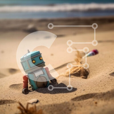 Intra Συλλεκτικό Ξύλινο Παζλ Plywood  4mm - Μικρό παιχνίδι ρομπότ που κάθεται στην παραλία με θέα στον ωκεανό Σε Ξύλινο Κουτί - Διαστάσεις: 10x10 cm – 25 κομμάτια - Image 1