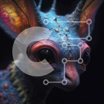 Intra Συλλεκτικό Ξύλινο Παζλ Plywood  4mm - Περίεργος μπλε εξωγήινος με μυτερά αυτιά και πολύχρωμα μάτια Σε Ξύλινο Κουτί - Διαστάσεις Puzzle: 10x10 cm – 25 κομμάτια - Image 1