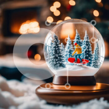 Intra Συλλεκτικό Ξύλινο Παζλ Plywood  4mm - Snow Globe με Miniature Snowboarder Σε Ξύλινο Κουτί - Διαστάσεις Puzzle: 10x10 cm – 25 κομμάτια - Image 1