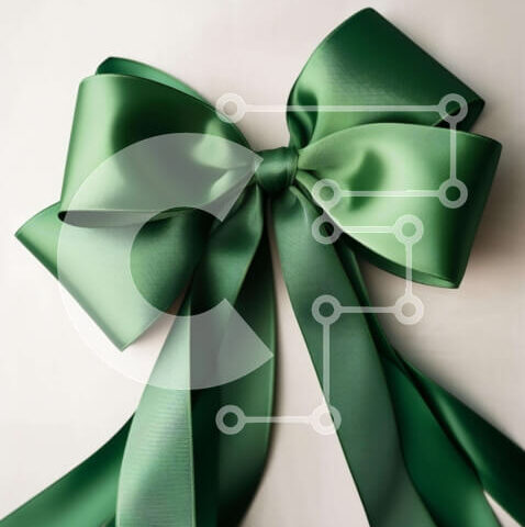 Intra Συλλεκτικό Ξύλινο Παζλ Plywood  4mm - Πράσινος σατέν φιόγκος σε ξύλινη επιφάνεια για τωρινή διακόσμηση Σε Ξύλινο Κουτί - Διαστάσεις Puzzle: 10x10 cm – 25 κομμάτια - Image 1