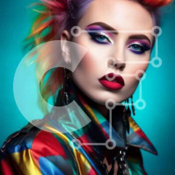 Intra Συλλεκτικό Ξύλινο Παζλ Plywood  4mm - Πολύχρωμη γυναίκα με εντυπωσιακό μακιγιάζ και δερμάτινο μπουφάν Σε Ξύλινο Κουτί - Διαστάσεις Puzzle: 10x10 cm – 25 κομμάτια - Image 1