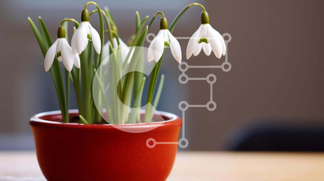 Intra Συλλεκτικό Ξύλινο Παζλ Plywood  4mm - Κόκκινη γλάστρα με χιονοσταλίδες και πράσινα φύλλα Σε Ξύλινο Κουτί - Διαστάσεις: 10x10 cm – 25 κομμάτια