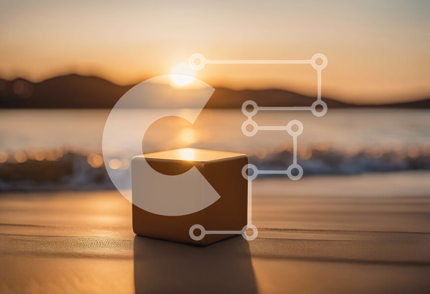 Intra Συλλεκτικό Ξύλινο Παζλ Plywood  4mm - Κίτρινος κύβος στην παραλία στο ηλιοβασίλεμα Σε Ξύλινο Κουτί - Διαστάσεις: 10x10 cm – 25 κομμάτια