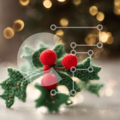 Intra Συλλεκτικό Ξύλινο Παζλ Plywood 4mm - Κροσέ φύλλο πουρνάρι με κόκκινα μούρα στο τραπέζι Σε Ξύλινο Κουτί - Διαστάσεις Puzzle: 10x10 cm – 25 κομμάτια - Image 1