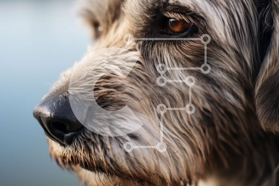 Intra Συλλεκτικό Ξύλινο Παζλ Plywood  4mm - Κοντινή όψη του προσώπου ενός σκύλου με βρεγμένο και μπερδεμένο τρίχωμα Σε Ξύλινο Κουτί - Διαστάσεις: 10x10 cm – 25 κομμάτια