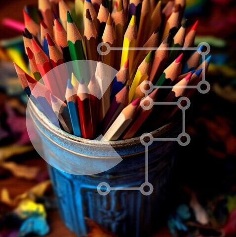 Intra Συλλεκτικό Ξύλινο Παζλ Plywood  4mm - Πολύχρωμα μολύβια σε θήκη σε ξύλινο τραπέζι Σε Ξύλινο Κουτί - Διαστάσεις: 10x10 cm – 25 κομμάτια - Image 1