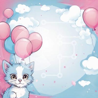 Intra Συλλεκτικό Ξύλινο Παζλ Plywood  4mm - Χαριτωμένο γατάκι με μπαλόνια σε ροζ και μπλε φόντο Σε Ξύλινο Κουτί - Διαστάσεις: 10x10 cm – 25 κομμάτια - Image 1