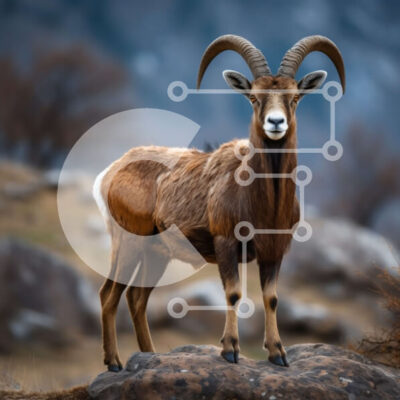 Intra Συλλεκτικό Ξύλινο Παζλ Plywood  4mm - Μεγαλοπρεπή καφέ πρόβατα σε ένα βραχώδες βουνό Σε Ξύλινο Κουτί - Διαστάσεις: 10x10 cm – 25 κομμάτια - Image 1