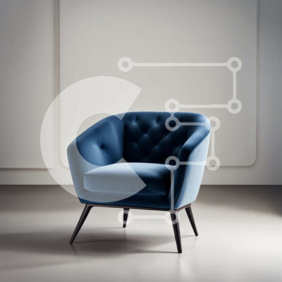 Intra Συλλεκτικό Ξύλινο Παζλ Plywood  4mm - Κομψή πολυθρόνα μπλε βελούδινη με ξύλινο σκελετό και χρυσές πινελιές Σε Ξύλινο Κουτί - Διαστάσεις Puzzle: 10x10 cm – 25 κομμάτια - Image 1