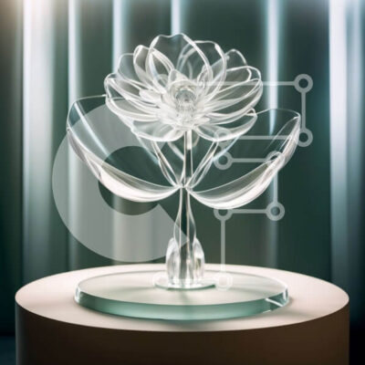 Intra Συλλεκτικό Ξύλινο Παζλ Plywood 4mm - Όμορφο γλυπτό λουλουδιών από καθαρό γυαλί σε λευκό βάθρο Σε Ξύλινο Κουτί - Διαστάσεις: 10x10 cm – 25 κομμάτια - Image 1