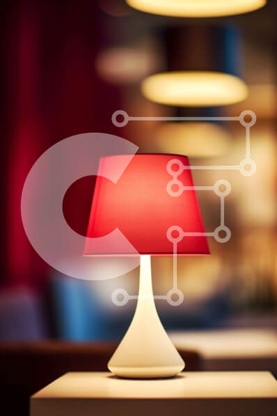 Intra Συλλεκτικό Ξύλινο Παζλ Plywood  4mm - Κόκκινο φωτιστικό σε λευκό τραπέζι σε δωμάτιο με χαμηλό φωτισμό Σε Ξύλινο Κουτί - Διαστάσεις Puzzle: 10x10 cm – 25 κομμάτια