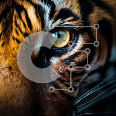 Intra Συλλεκτικό Ξύλινο Παζλ Plywood  4mm - Κοντινό πλάνο του προσώπου μιας τίγρης με άγρια ​​έκφραση Σε Ξύλινο Κουτί - Διαστάσεις: 10x10 cm – 25 κομμάτια - Image 1