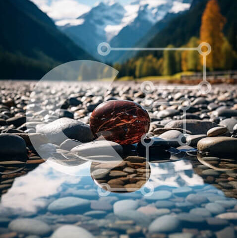 Intra Συλλεκτικό Ξύλινο Παζλ Plywood 4mm - Εκπληκτική εικόνα ενός κόκκινου βράχου σε μια παραλία με βότσαλα με μαγευτική θέα στο βουνό Σε Ξύλινο Κουτί - Διαστάσεις: 10x10 cm – 25 κομμάτια - Image 1