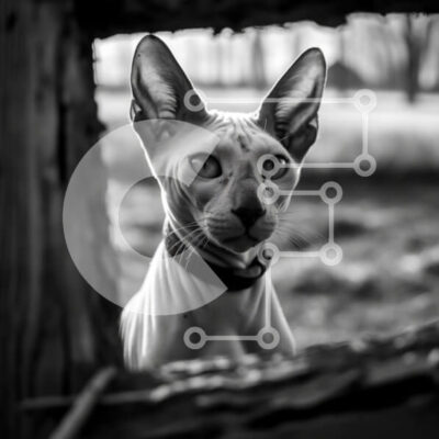 Intra Συλλεκτικό Ξύλινο Παζλ Plywood  4mm - Περίεργη ξυρισμένη γάτα που κρυφοκοιτάζει μέσα από τον ξύλινο φράχτη σε μαύρο και άσπρο Σε Ξύλινο Κουτί - Διαστάσεις: 10x10 cm – 25 κομμάτια - Image 1