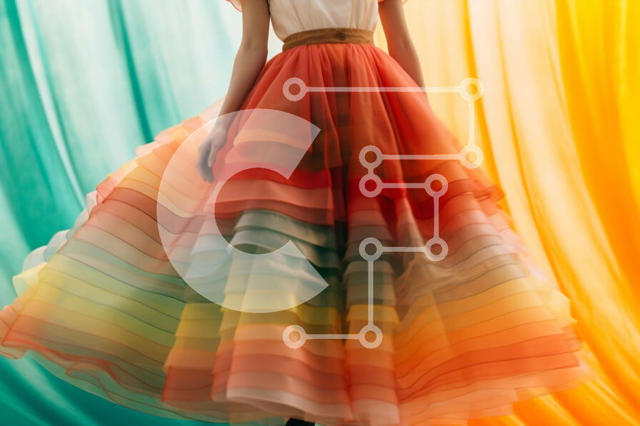 Intra Συλλεκτικό Ξύλινο Παζλ Plywood  4mm - Κομψή γυναίκα που φορά μια πολύχρωμη φούστα μπροστά από μια κουρτίνα Σε Ξύλινο Κουτί - Διαστάσεις Puzzle: 10x10 cm – 25 κομμάτια