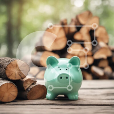 Intra Συλλεκτικό Ξύλινο Παζλ Plywood  4mm - Μπλε κεραμικός κουμπαράς σε ξύλινο τραπέζι με στοίβα καυσόξυλων Σε Ξύλινο Κουτί - Διαστάσεις: 10x10 cm – 25 κομμάτια - Image 1