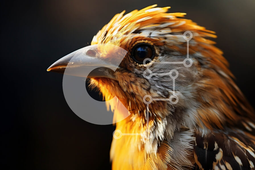 Intra Συλλεκτικό Ξύλινο Παζλ Plywood  4mm - Κοντινή όψη του κεφαλιού του πουλιού με κίτρινο ράμφος και πορτοκαλί φτερά Σε Ξύλινο Κουτί - Διαστάσεις: 10x10 cm – 25 κομμάτια