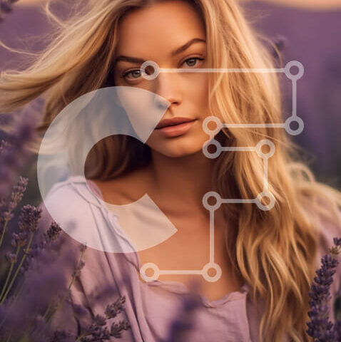 Intra Συλλεκτικό Ξύλινο Παζλ Plywood 4mm - Όμορφη εικόνα μιας γυναίκας σε ένα χωράφι λεβάντας στο ηλιοβασίλεμα Σε Ξύλινο Κουτί - Διαστάσεις: 10x10 cm – 25 κομμάτια - Image 1