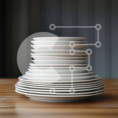 Intra Συλλεκτικό Ξύλινο Παζλ Plywood 4mm - Στοίβα από λευκά πορσελάνινα πιάτα σε ξύλινο τραπέζι Σε Ξύλινο Κουτί - Διαστάσεις Puzzle: 10x10 cm – 25 κομμάτια - Image 1