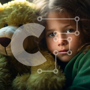 Intra Συλλεκτικό Ξύλινο Παζλ Plywood  4mm - Αξιολάτρευτη εικόνα ενός νεαρού κοριτσιού που κάθεται με ένα αρκουδάκι Σε Ξύλινο Κουτί - Διαστάσεις Puzzle: 10x10 cm – 25 κομμάτια