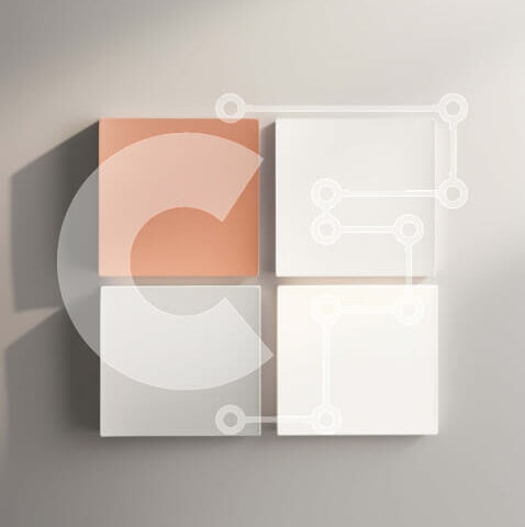 Intra Συλλεκτικό Ξύλινο Παζλ Plywood 4mm - Μοναδική αφηρημένη εικόνα του πλέγματος με τα λευκά και πορτοκαλί τετράγωνα σε έναν γκρίζο τοίχο Σε Ξύλινο Κουτί - Διαστάσεις Puzzle: 10x10 cm – 25 κομμάτια - Image 1