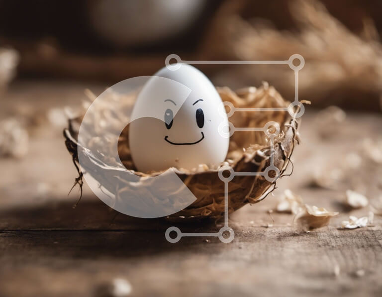 Intra Συλλεκτικό Ξύλινο Παζλ Plywood  4mm - Smiley Face Egg στη φωλιά πουλιών σε ξύλινο τραπέζι Σε Ξύλινο Κουτί - Διαστάσεις: 10x10 cm – 25 κομμάτια