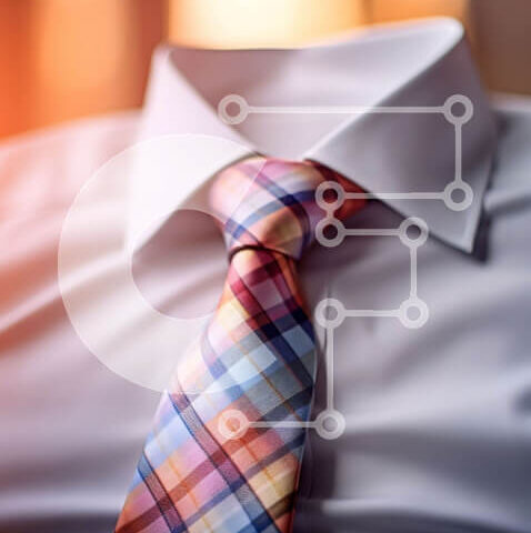 Intra Συλλεκτικό Ξύλινο Παζλ Plywood  4mm - Κομψή κινηματογράφηση σε πρώτο πλάνο μιας πολύχρωμης καρό γραβάτας σε ένα λευκό πουκάμισο φορέματος Σε Ξύλινο Κουτί - Διαστάσεις Puzzle: 10x10 cm – 25 κομμάτια - Image 1