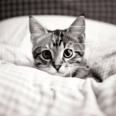 Intra Συλλεκτικό Ξύλινο Παζλ Plywood  4mm - Αξιολάτρευτη εικόνα ενός γατάκι που κρύβεται κάτω από τα σκεπάσματα Σε Ξύλινο Κουτί - Διαστάσεις: 10x10 cm – 25 κομμάτια - Image 1