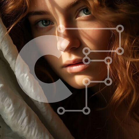 Intra Συλλεκτικό Ξύλινο Παζλ Plywood  4mm - Εκπληκτικό πορτρέτο μιας νεαρής γυναίκας με μακριά κόκκινα μαλλιά και πράσινα μάτια Σε Ξύλινο Κουτί - Διαστάσεις Puzzle: 10x10 cm – 25 κομμάτια - Image 1