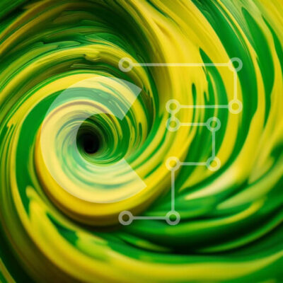 Intra Συλλεκτικό Ξύλινο Παζλ Plywood  4mm - Ζωντανή αφηρημένη τέχνη: Στριφογυρίζοντας πράσινο και κίτρινο χρώμα σε λευκό φόντο Σε Ξύλινο Κουτί - Διαστάσεις Puzzle: 10x10 cm – 25 κομμάτια - Image 1