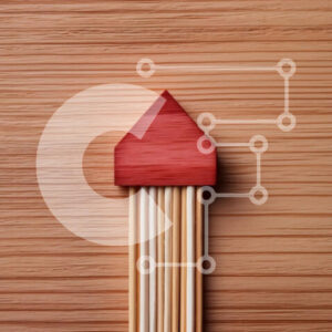 Intra Συλλεκτικό Ξύλινο Παζλ Plywood  4mm - Σπίτι με κόκκινο σπιρτόξυλο σε ξύλινη επιφάνεια Σε Ξύλινο Κουτί - Διαστάσεις: 10x10 cm – 25 κομμάτια